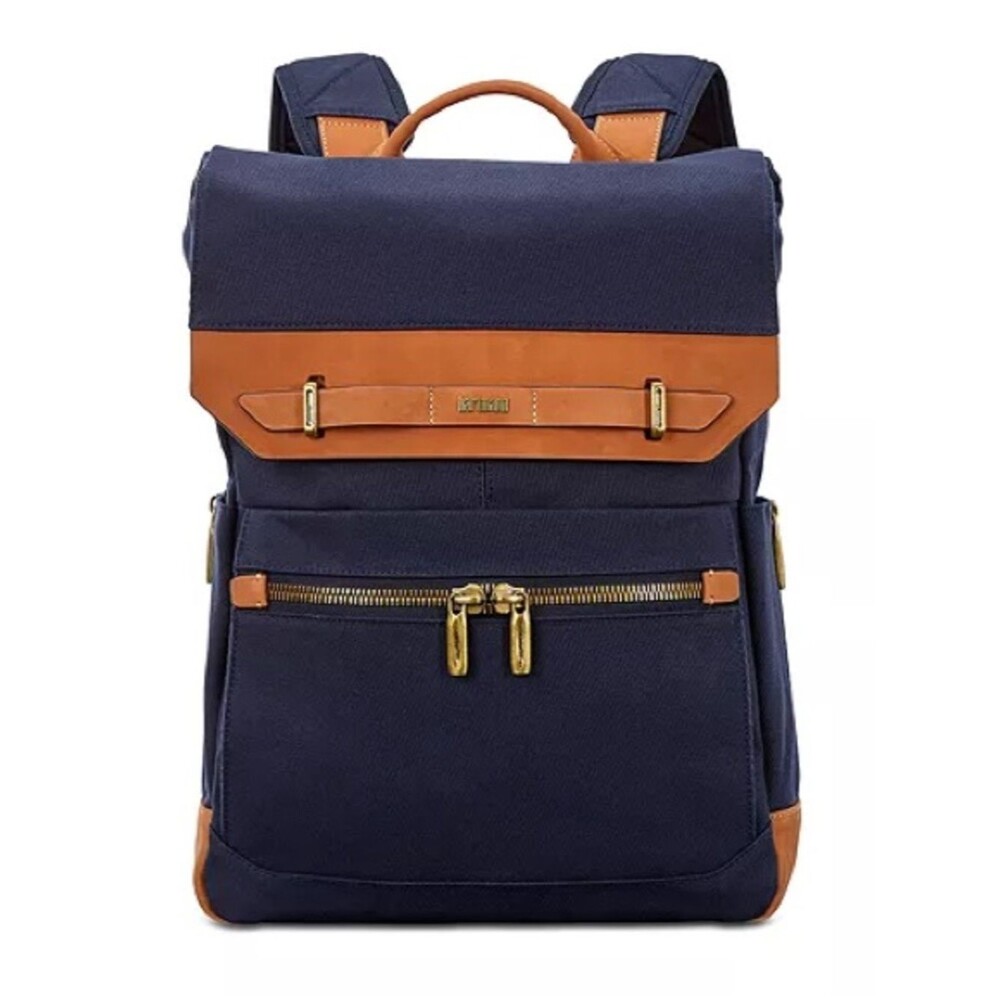Hartmann Classic Navy Canvas Backpack, Bag, Tan Leather Classic Leather Trim